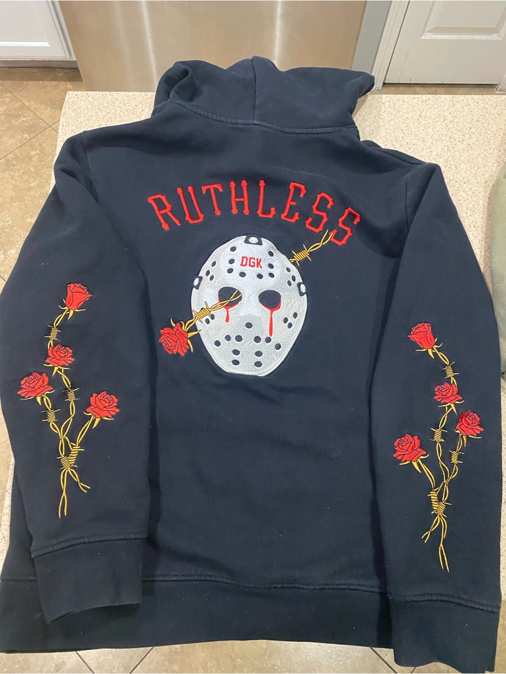 DGK Black Hoodie with Red Rose and Mask Graphic